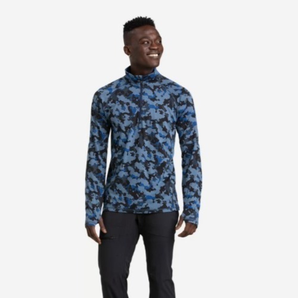 Outdoor Research Merino Alpine Onset 150 Pullover Men's Medium Blue Camo 1/4 Zip